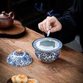 青花覆古陶瓷烟灰缸带盖子子办公室防飞灰防自燃烟灰桶防风雪茄烟