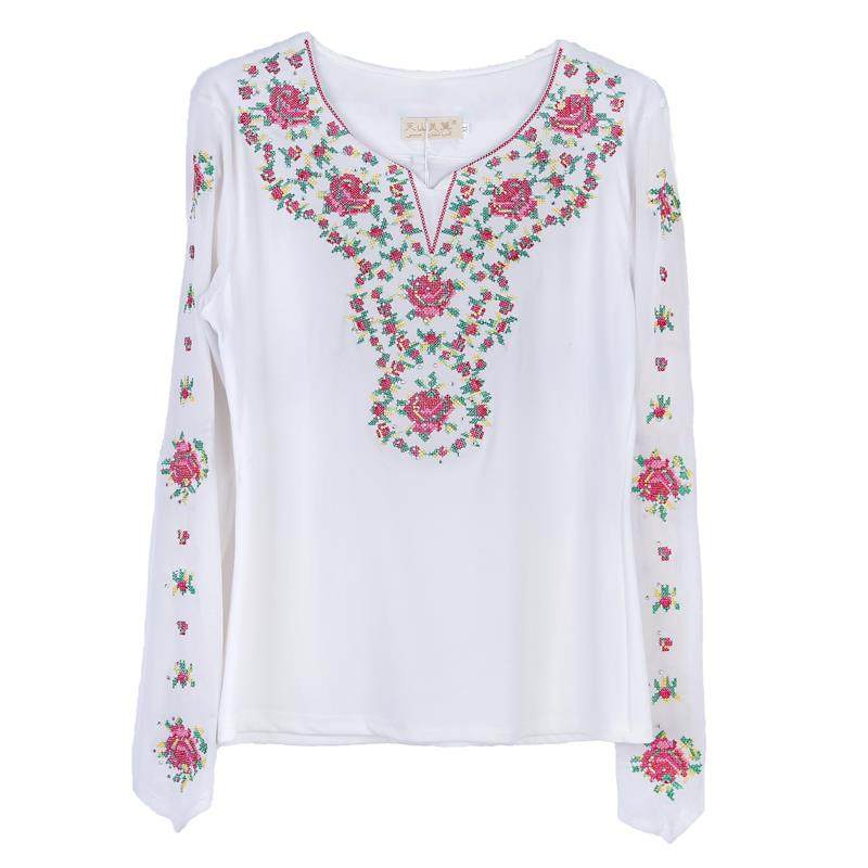 新款新疆演蹈广舞场舞服装上衣长袖女牛奶丝民族维族台舞演出服表