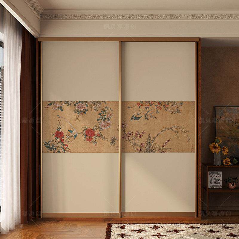 新中式装饰柜门衣柜玻璃门贴纸旧家俱翻新贴画 画改造柜子遮丑自