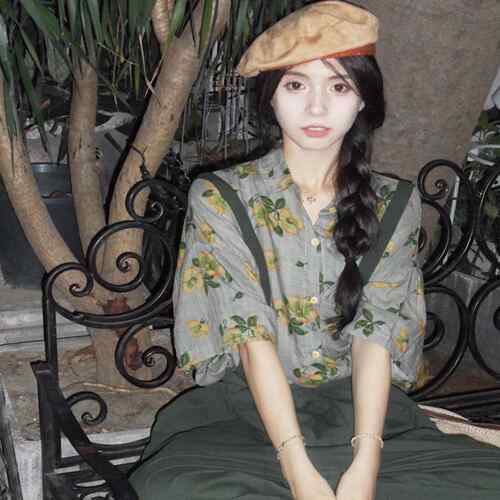 代购sly春夏季新款休闲 覆古薄款短袖碎花衬衫外套上衣女抱婴袋裤
