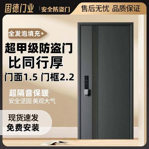 加厚防盗门超甲级入户门高端进户门家用子母门带智能锁门简约耐用