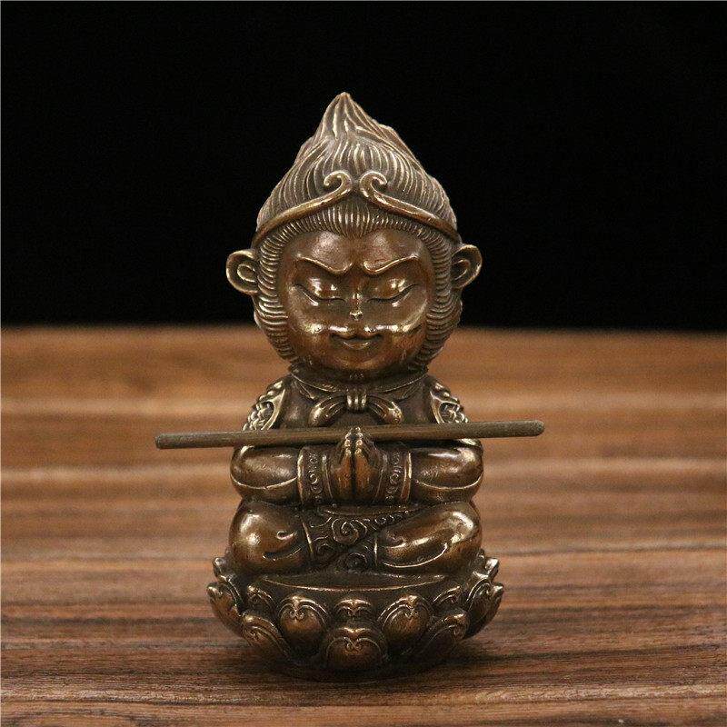 Q版孙悟空黄铜摆件齐天大圣车载桌面装饰 明清古典风格造型设计