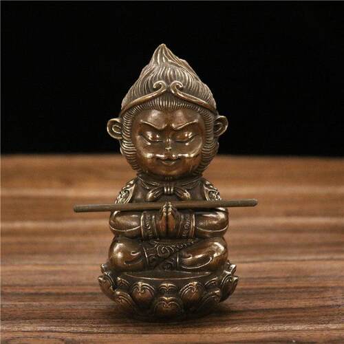 Q版孙悟空黄铜摆件齐天大圣车载桌面装饰 明清古典风格造型设计