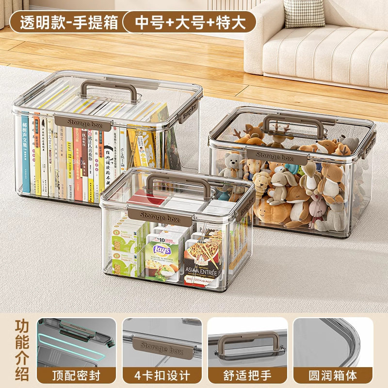 长方形带盖收纳箱学生寝室手提透明收纳箱储物筐家用医药箱大号