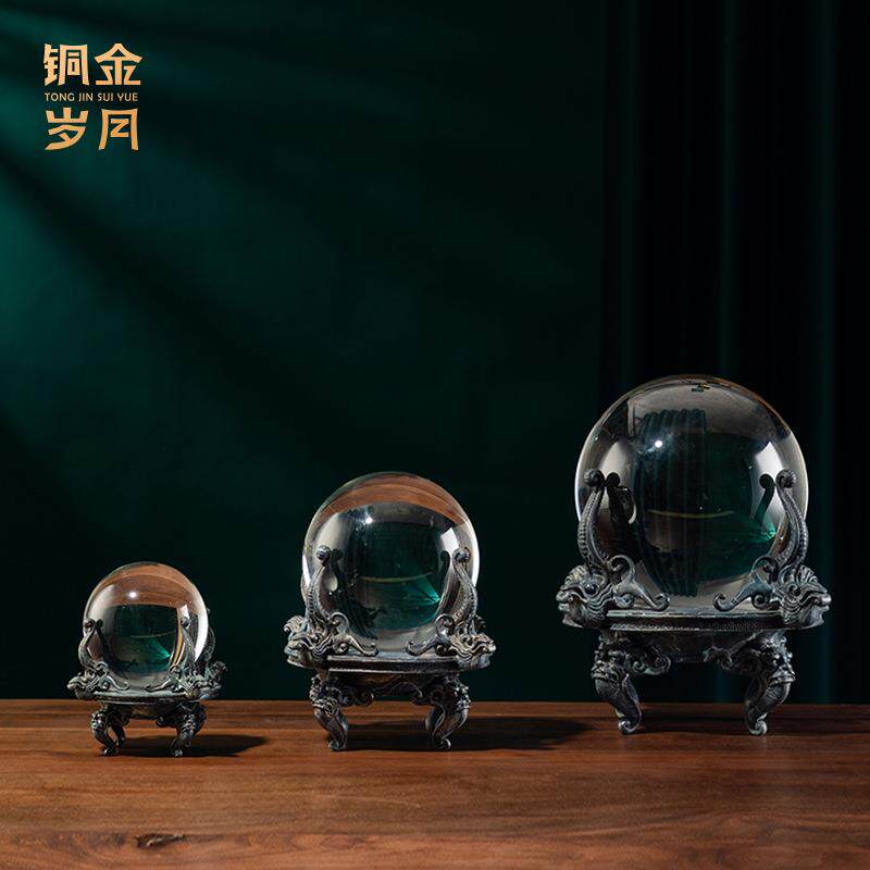 铜金岁月四龙鼎龙盘嵌珠复古托盘黄铜雕塑客厅玄关角几铜装饰摆件