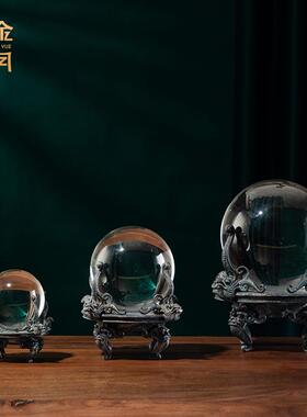 铜金岁月四龙鼎龙盘嵌珠复古托盘黄铜雕塑客厅玄关角几铜装饰摆件