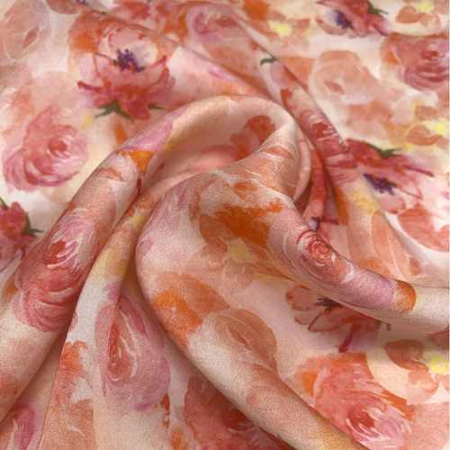 数码印花布料玫瑰碎花布料水墨印染人丝人棉平纹贡缎春夏女装面料