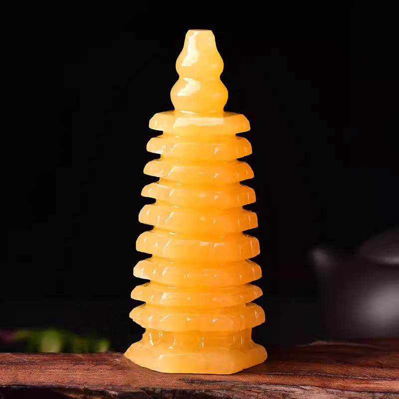 天然米黄玉文昌塔摆件家居书房办公室饰品摆设