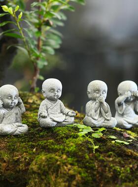 禅意花卉盆景微景观装饰摆件小和尚沙弥假山鱼缸造景家居茶桌摆设