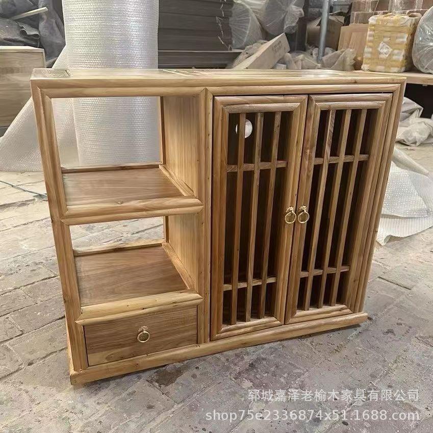 中实木茶水柜老榆木边柜烧水咨询客服新式柜矮柜茶桌边柜餐黑胡桃