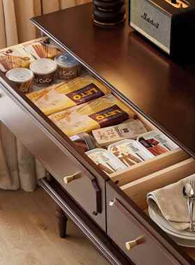 美式复古木边法式厅厨房储客物柜实餐靠墙一体酒ULZ柜茶水收纳玄