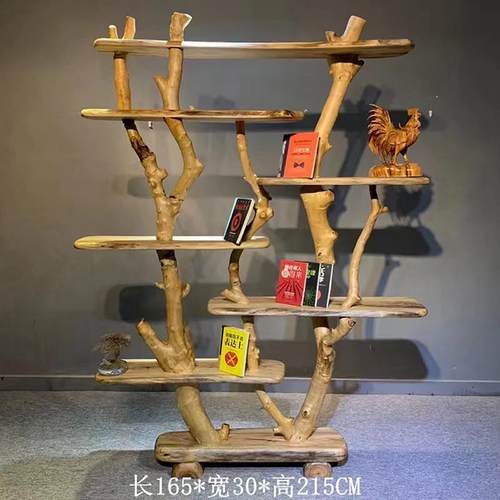 实木博古架原木置物架隔断书架茶叶架民宿风博古架客厅展示架花架