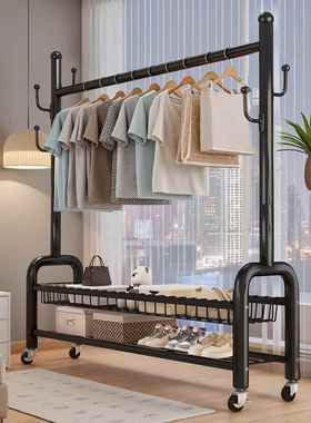 家挂衣架落地式卧地室QVL衣帽架加粗入户室落带筐收用内纳晾晒衣