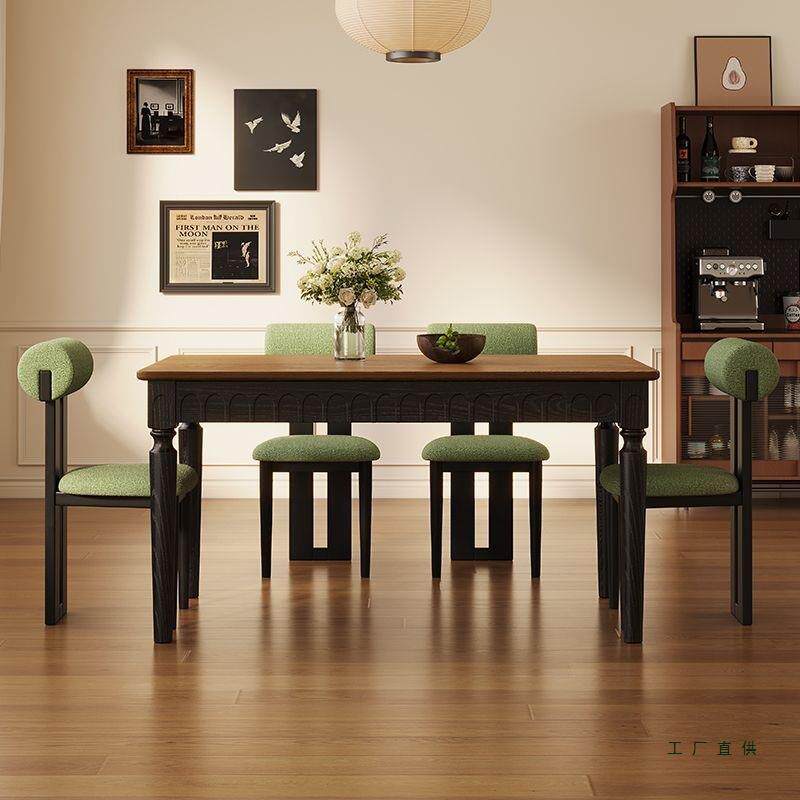 古风实木餐桌法式复古长方形简约家用小户型美式饭桌餐桌椅组合