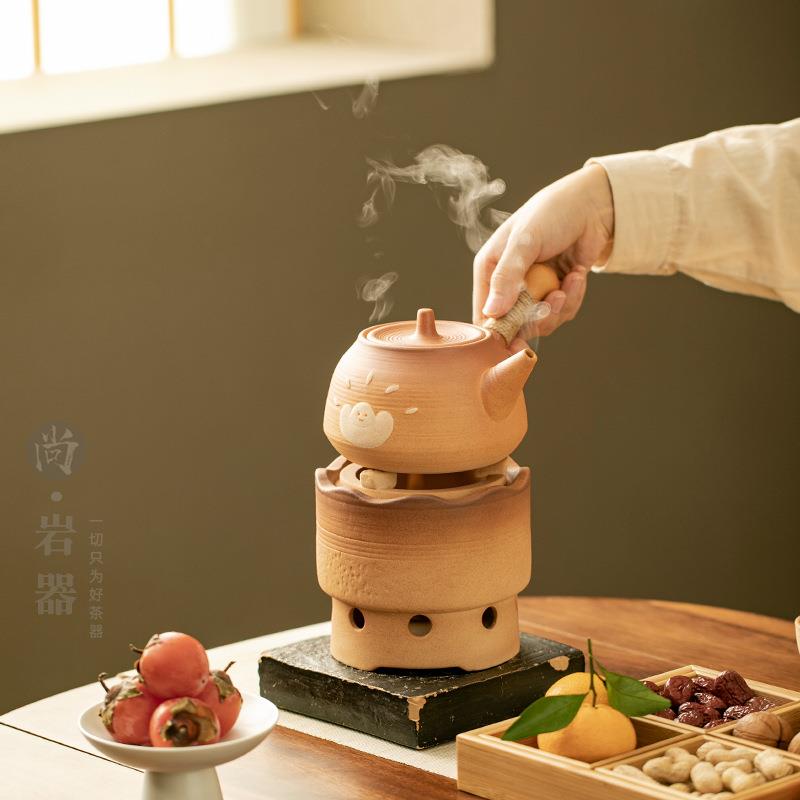 复古粗陶侧把煮茶壶炭炉煮茶套装陶瓷茶壶茶炉全套围炉煮茶泡茶器
