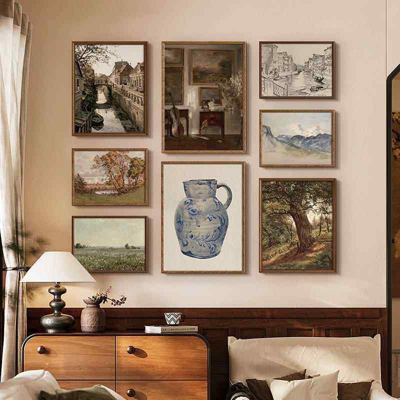 高级感法式复古客厅装饰画中古风美式古典餐厅玄关柜艺术挂画组合