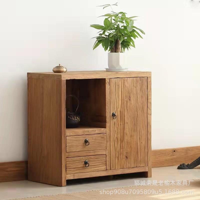 老榆木家用茶水柜风化纹理复古餐边柜靠墙泡茶柜办公室小型茶水台