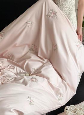 法式刺绣床玫瑰｜100s绒棉全棉四件套贡纯lb1688棉被套长床单轻缎