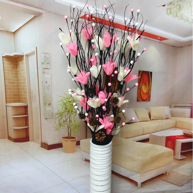 牡叶脉YDE假干花客落地花干枝插花干花大丹居家厅新房装饰