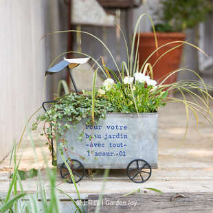 爱上花园 小拉车个性 铁皮花盆花盒字母POUR 铁艺做旧铁皮花桶