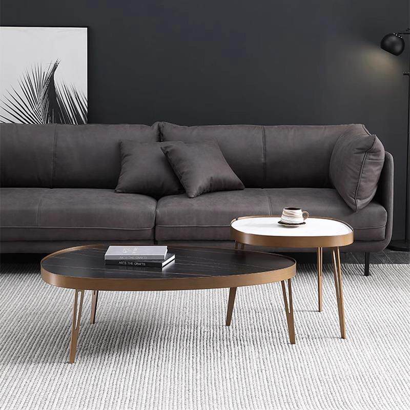 意式极简岩板茶几现代简约轻奢小户型客厅椭圆形大小茶几组合家用