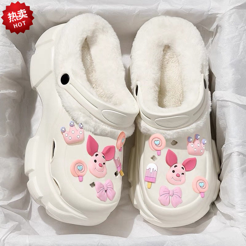 加绒鞋女冬2026新款内胆可拆卸厚底增高办公室棉拖鞋冬季外穿