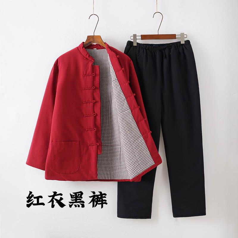 高档老粗服布唐装棉男秋冬装纯棉加厚外套中式复古汉套袄装中老棉