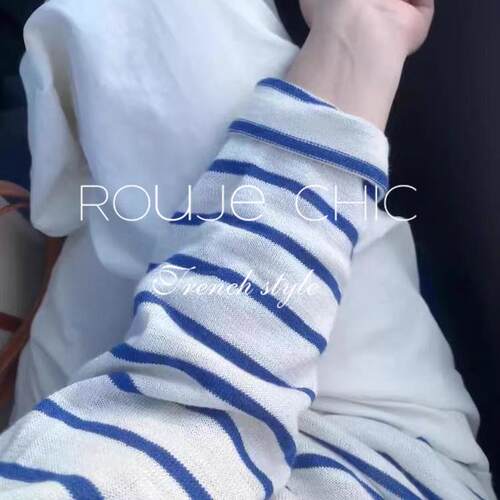 法国rouje chic秋季法式薄款条纹针织衫女休闲百搭长袖T恤上衣