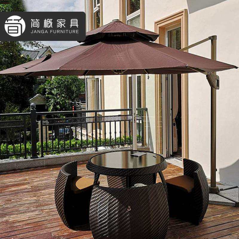 户外别墅庭院藤编桌椅休闲花园露台桌椅可收纳露天酒店民宿带伞椅