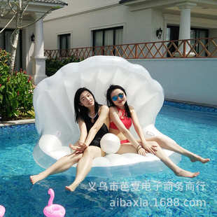 ins新品充气珍珠蚌壳扇贝贝壳水上浮床气垫沙发浮排泳圈批发