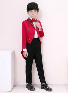 正品儿童红色礼服男钢童燕尾服术男主孩持婚礼魔指挥琴演出服韩版