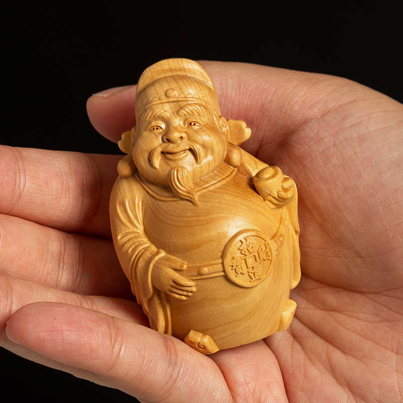 黄杨木雕武财神文玩手把件家用供奉神像工艺品人物小摆件文财神爷