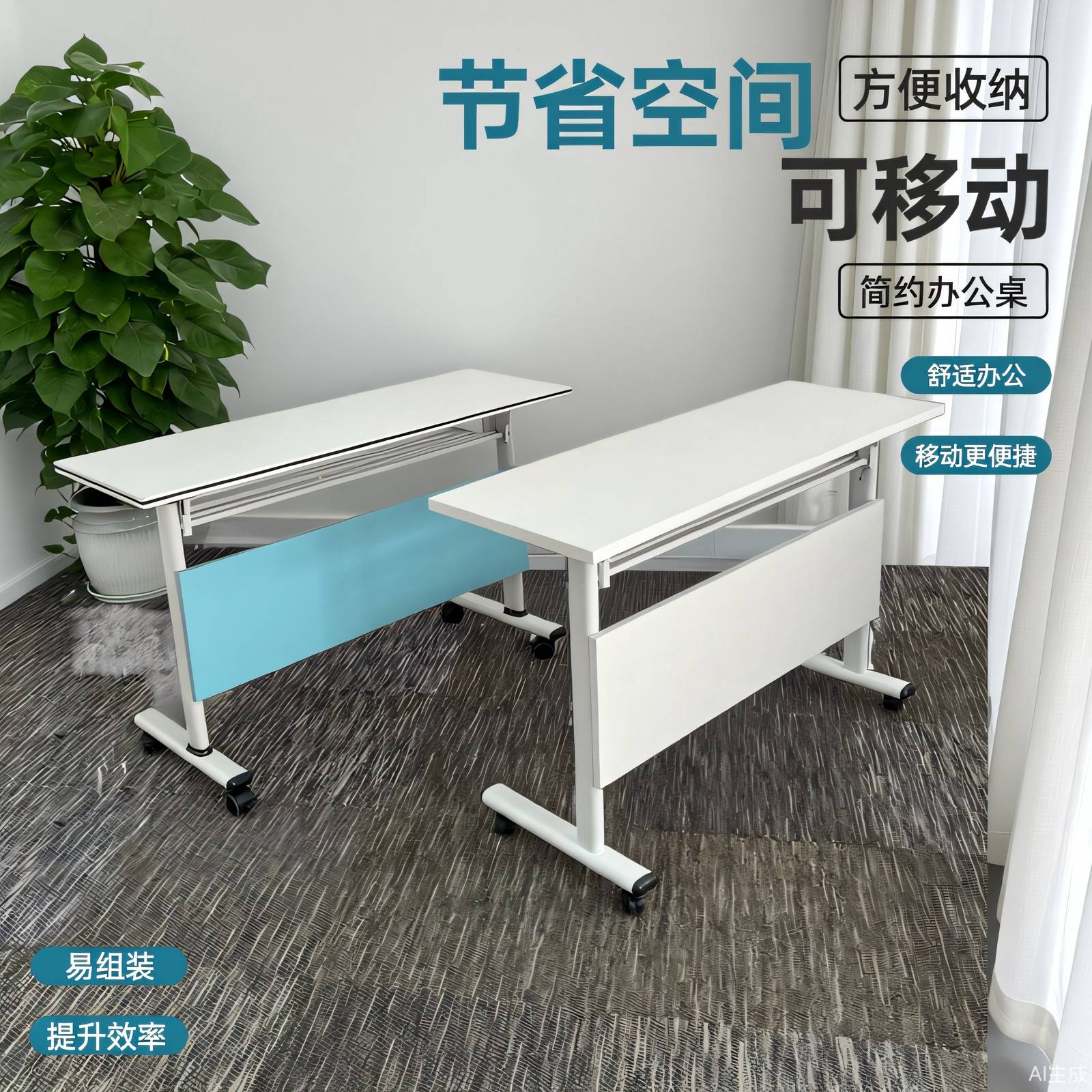 多功能折叠培训桌办公会议桌组合辅导班长条桌可移动拼接双人课桌
