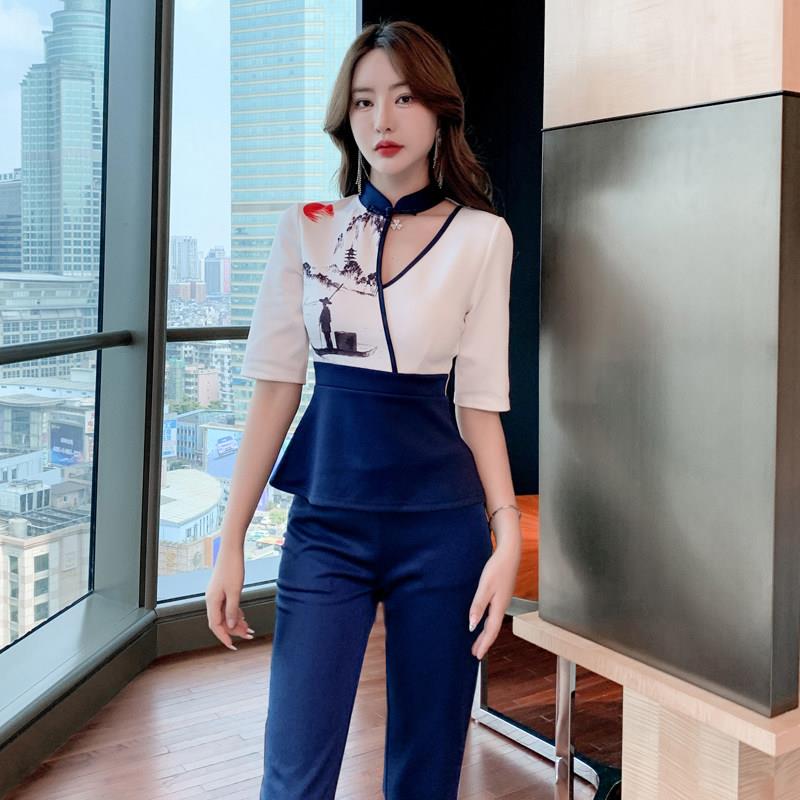 足疗工作服女套装2022新款秋冬裤子养生会所足浴技师工装遮肚气质