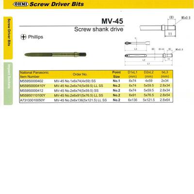 MV149-45No.2x6x91(5x7.)LLSS原装头OHMI5自动机专用批6改锥头