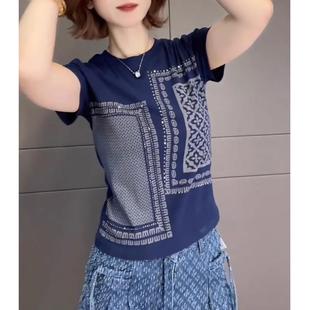短袖 大码 夏季 女装 T恤微胖mm纯棉洋气宽松遮肚子显瘦上衣 2025新款