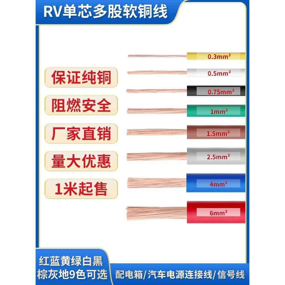 Rv单芯多股软铜线0.3 0.5 0.75方信号线数字线配电箱配电柜电源线,电子/电工,单芯线,淘宝优惠券,粉丝福利购,淘宝优惠卷