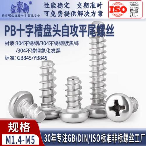 PB圆头十字槽平尾自攻螺钉304不锈钢螺丝盘头小螺钉M1.4M2M3M4M5