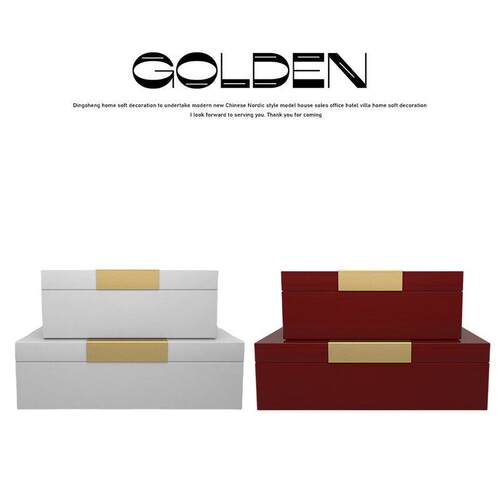 新中式大红色首饰盒木质烤漆收拾收纳盒样板房售楼处软装饰品摆件