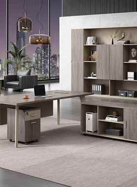 板办公桌简老约现30900代设计师总裁桌管椅组合总经台理办公室大