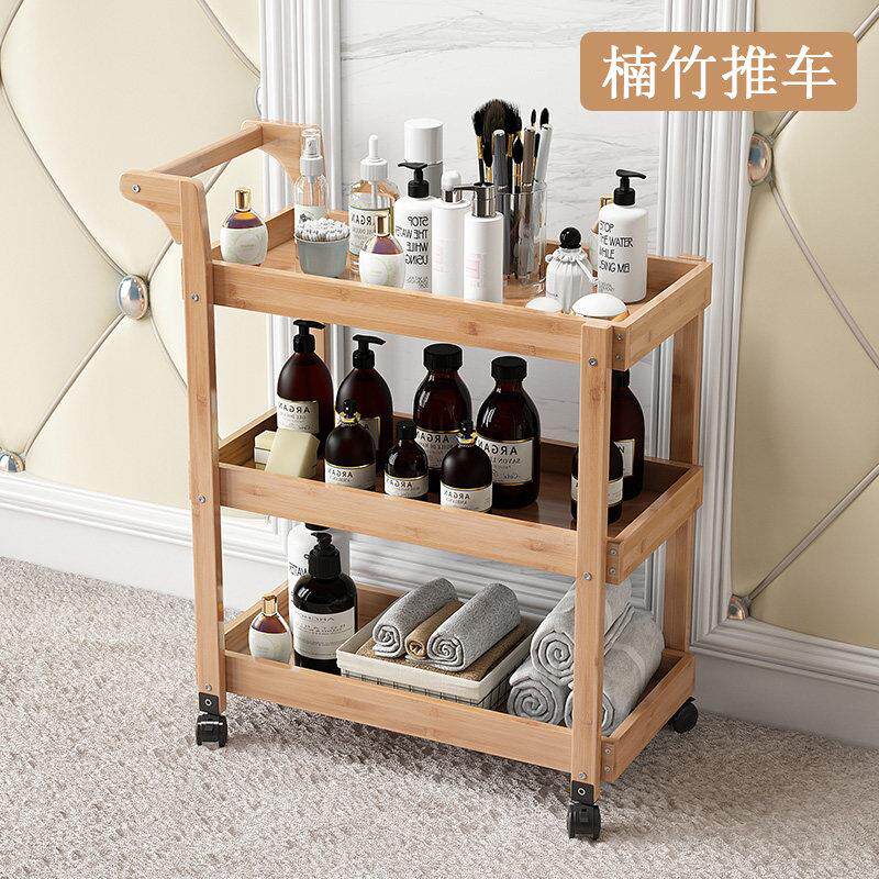 美容美发推车美发铁艺三层美容院小推车美甲纹身工具车置物架竹木