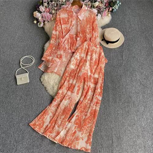 Set of women's lantern sleeves, dyed printed shirt, three