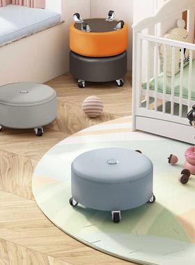 万带向轮实小凳子儿童客家用静音滑轮矮木72602凳娃换鞋神器圆板