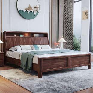 2026新款新中式乌金木实木床1米8双人床1米5排骨架床架法式储物床