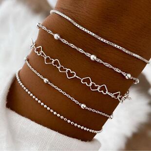 5 pieces bracelets set希音爆款手錬5件套套装女合金圆珠炼盒炼