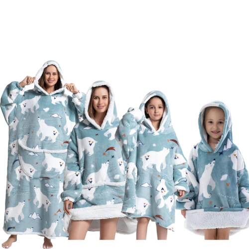 Oversized Wearale Blanket Hoodie Flannel Sherpa Fleece Warm