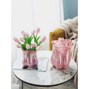 现代创意珠光亮金粉百财琉璃水培花瓶客厅餐桌家居时尚 饰品摆件 装