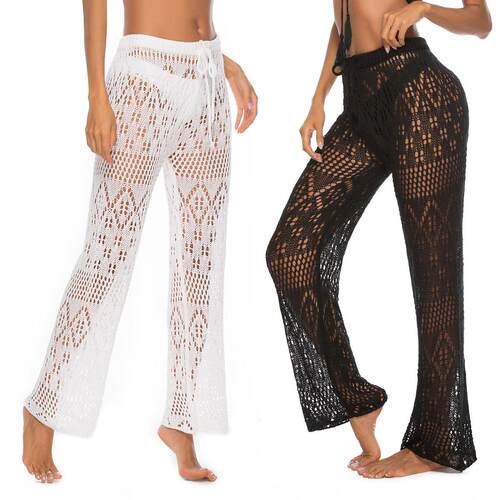 Ladies' hollowed out beach pants, crochet knitted pants,