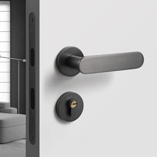 极简卧室门锁室内木门磁吸静音机械房门锁灰色房间家用两件式 门把