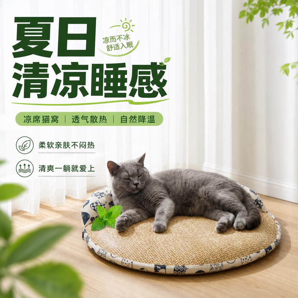 凉感猫窝夏季藤编藤编沙发幼猫新式小号床头不占地圆形宠物降温